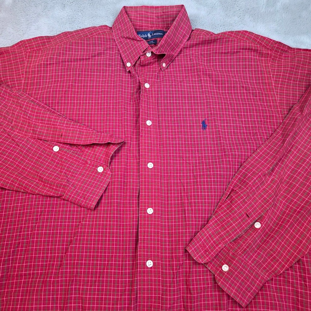 Ralph Lauren Button Down Shirt Mens XL Blake Plaid Long Sleeve 100% Cotton 80c